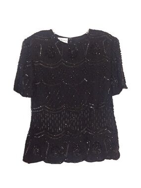 Vintage Sténay Hand Beaded All Silk Top in Black